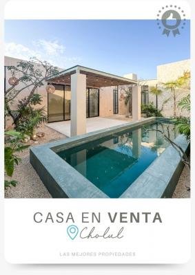 Casa Tiki Tiki en venta de una planta en Cholul Merida con alberca y equipada